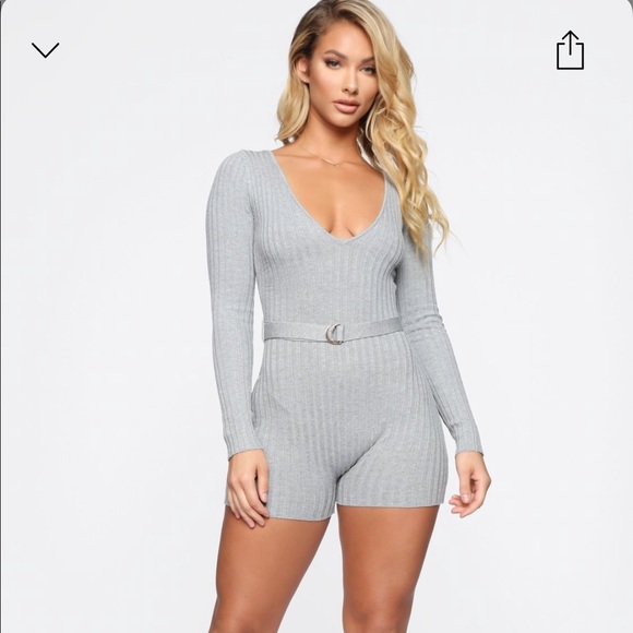 Fashion Nova Pants - Fashion Nova Gray Ribbed Jumpsuit